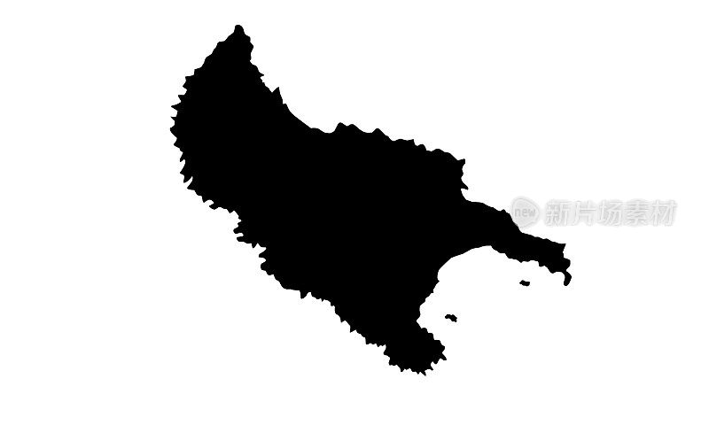 希腊扎金索斯岛的黑色剪影地图