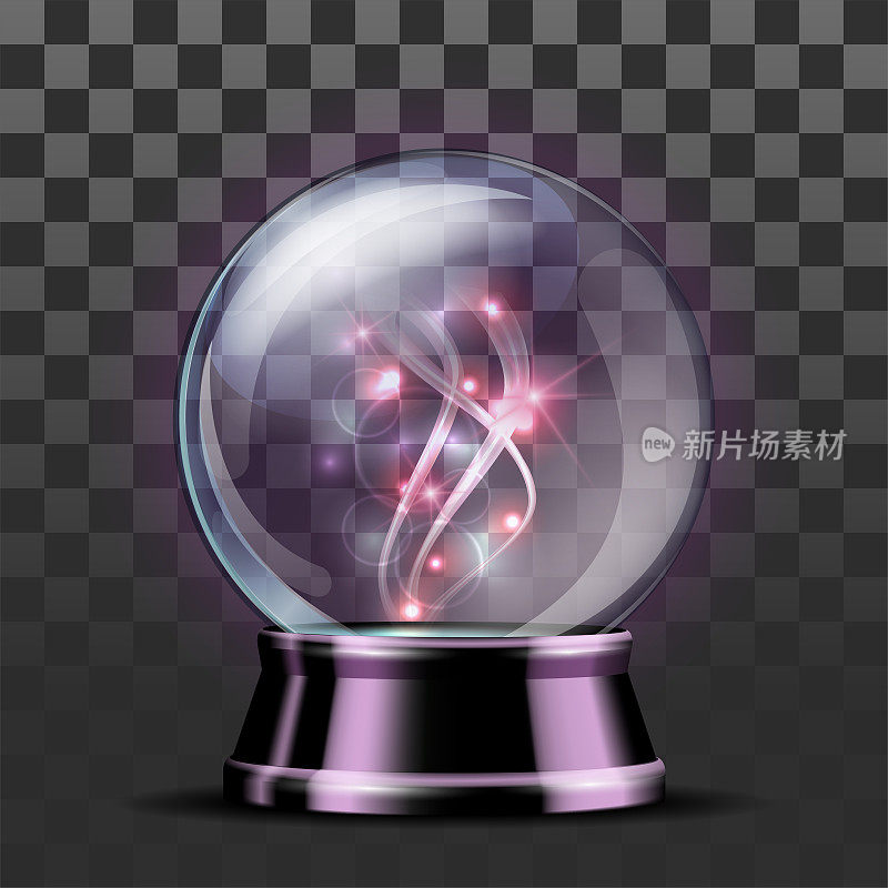透明背景上闪亮的水晶球。明亮的发光水晶球为算命先生。