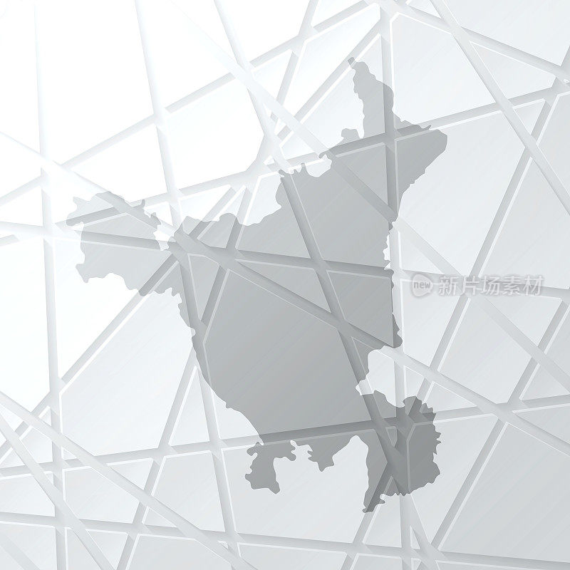 哈里亚纳邦地图与网状网络在白色背景