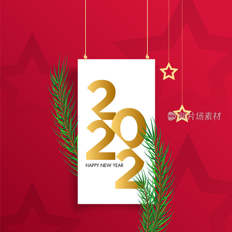 2022年的新年信件。松树枝上。节日贺卡。抽象背景矢量插图。节日设计适用于贺卡、请柬、日历等实物插图