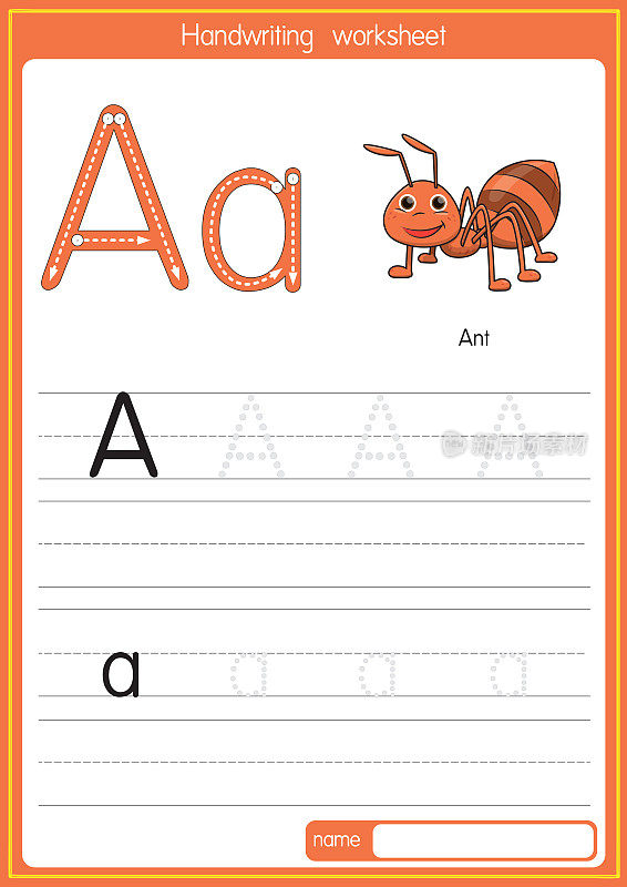 向量蚂蚁插图与字母A大写字母或大写字母学习练习儿童ABC