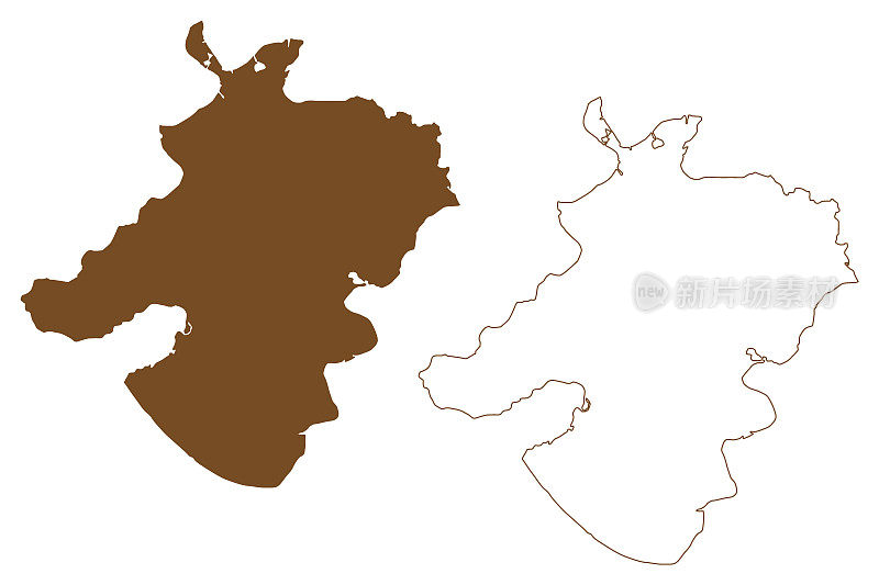 纳尔逊岛(美国，北美，阿拉斯加，美国，美国)地图矢量插图，涂鸦素描卡卢亚格地图