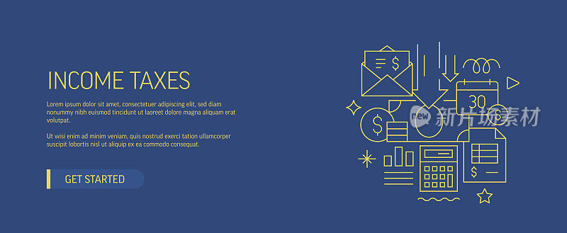 所得税相关网站横幅线风格。现代设计矢量插图的网页旗帜，网站标题等股票插图