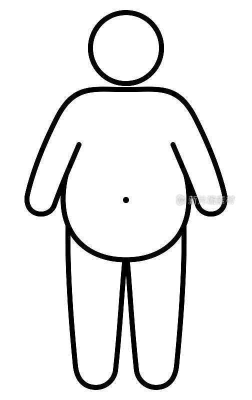 超重的人图标，肥胖线性插图，孤立在白色矢量象形图