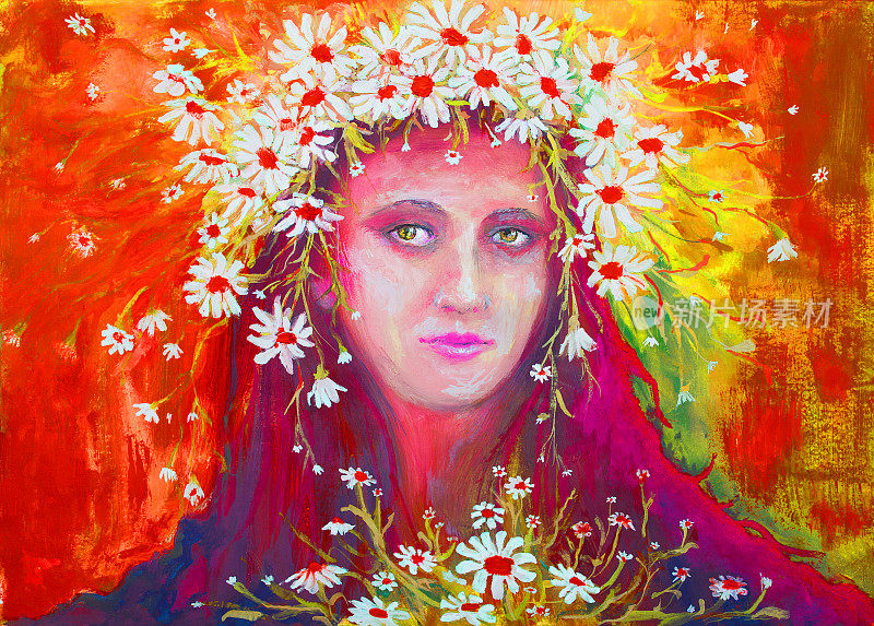 插图乌克兰油画肖像的妇女在乌克兰民族服装