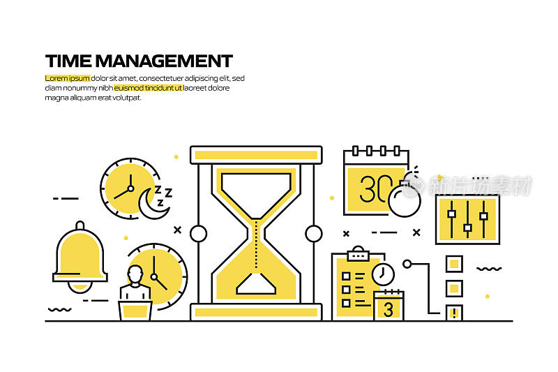 时间管理概念，线风格矢量插图