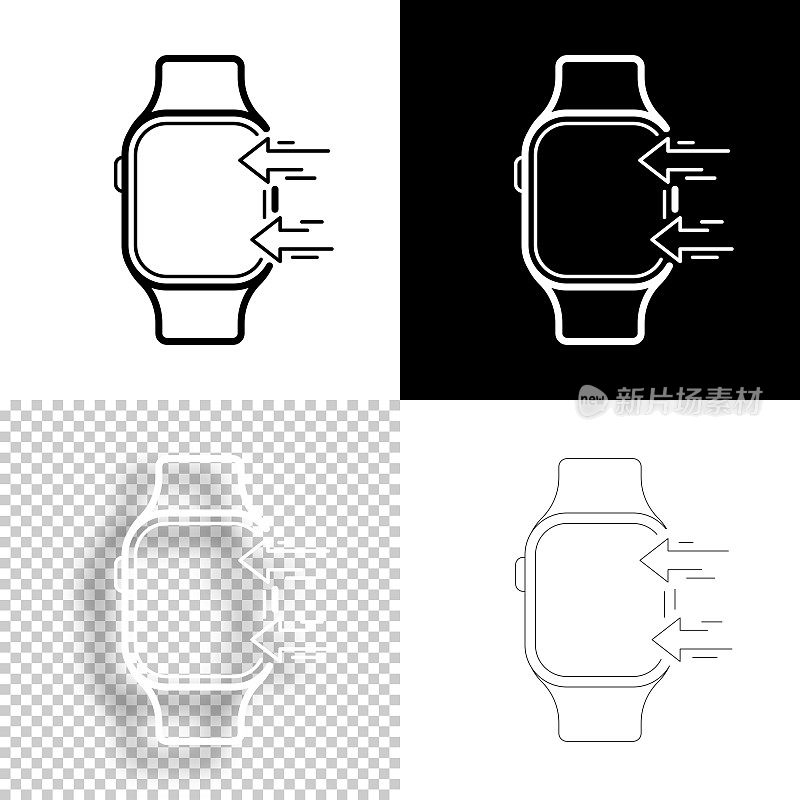 送到smartwatch。图标设计。空白，白色和黑色背景-线图标