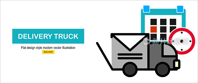 送货卡车图标矢量孤立在白色背景上，货车直线扁平化快速移动，快速运输服务的理念标签