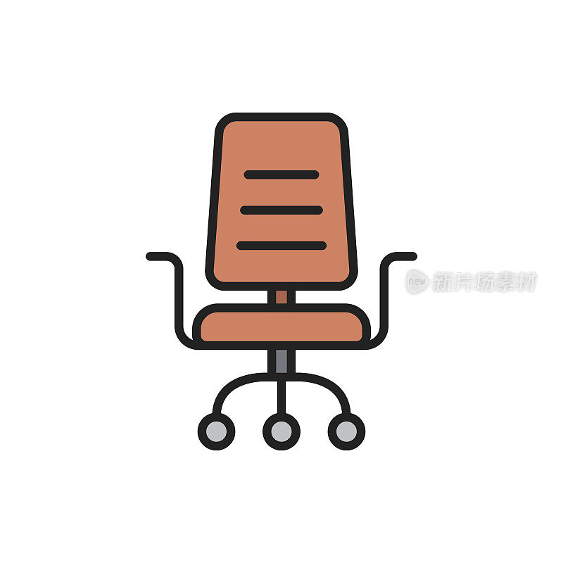 办公椅细线图标。五颜六色的线性符号。矢量插图。