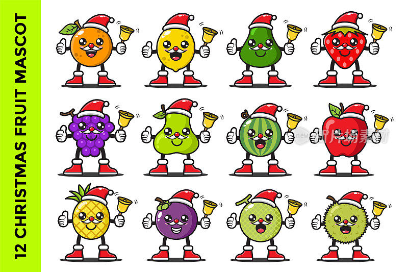 水果吉祥物卡通插图庆祝圣诞节