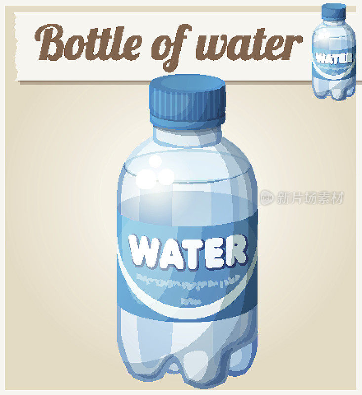 一瓶水。卡通矢量图标