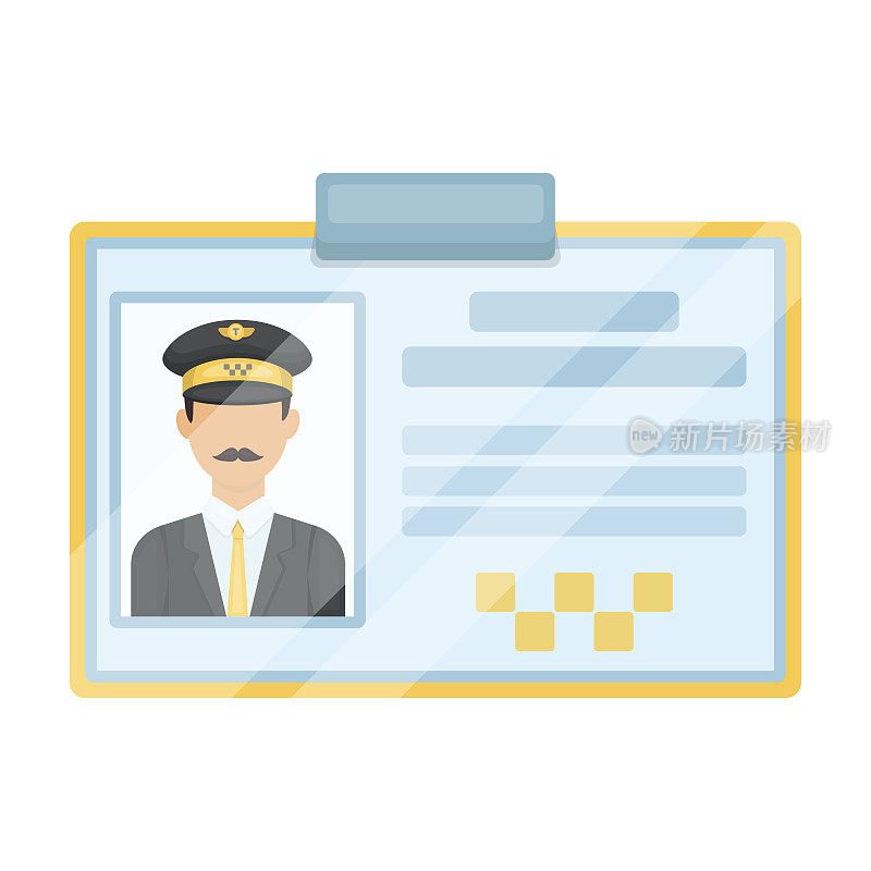 出租车司机文档。塑料卡出租车司机与照片出租车车站单一图标在卡通风格矢量符号股票插图。
