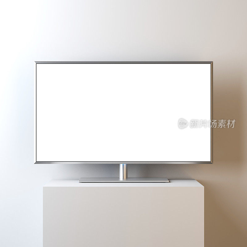 平板智能电视模型与空白白色屏幕的立场，现实的Led电视