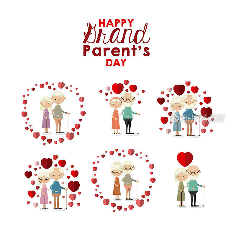 白皙的背景衬托满身的老两口恩爱快乐的祖父母节