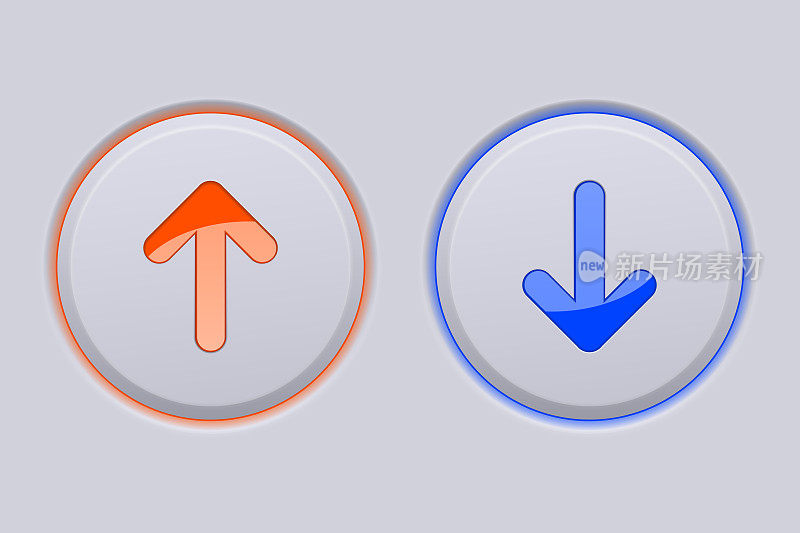 上和下圆形灰色按钮与橙色和蓝色箭头