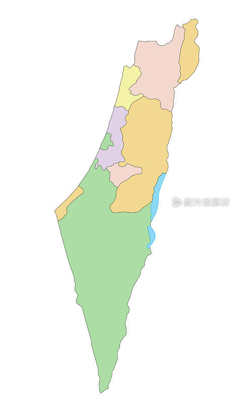 以色列-高度详细，可编辑的政治地图。