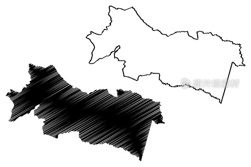 奥雷拉纳省(厄瓜多尔共和国，厄瓜多尔省)地图矢量插图，奥雷拉纳手绘地图