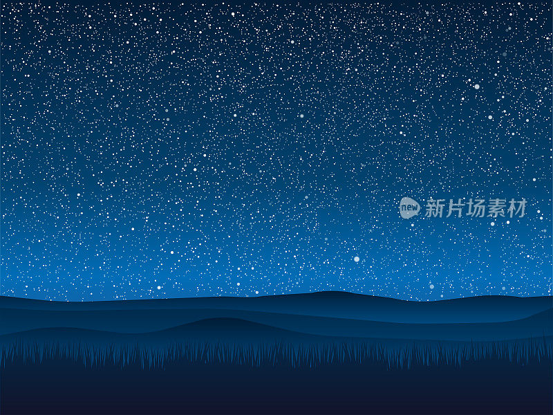 繁星点点的夜晚，草地上闪烁着明亮的星星。背景,旗帜。