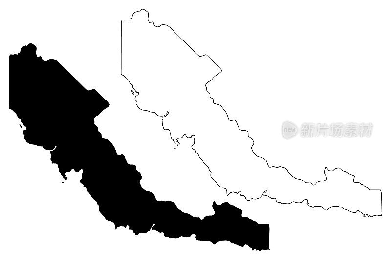 中央省(巴布亚新几内亚独立国，巴布亚新几内亚，巴布亚新几内亚省)地图矢量插图，草稿中央地图