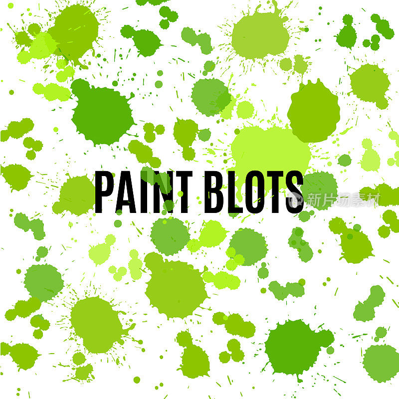 手绘水彩剪辑艺术，在白色背景上孤立的一组绿色颜料斑点。绿色墨水补丁集。水彩圈或斑点收集。贺卡和标签的设计元素，抽象背景。