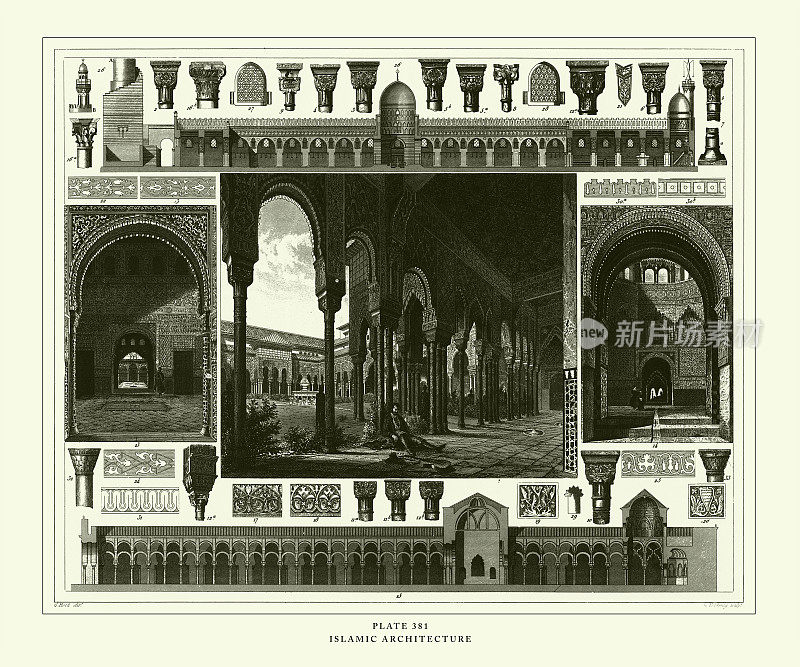 雕刻古董，伊斯兰建筑雕刻古董插图，1851年出版