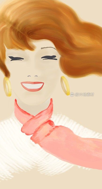 一个红发女孩的肖像，笑容满面