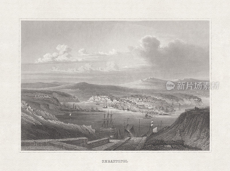 塞瓦斯托波尔，克里米亚半岛的历史观，钢版画，出版于1857年
