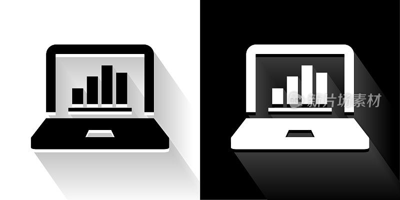 计算机图表黑色和白色图标与长阴影
