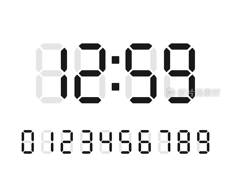 在黑色背景上显示时间的黑色发光数字时钟