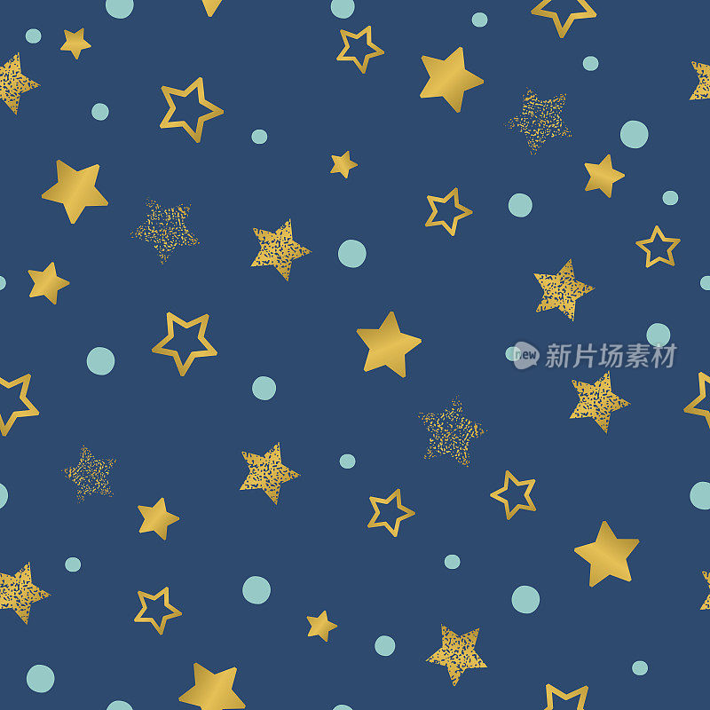 星星海军蓝和金色金属圣诞背景图案