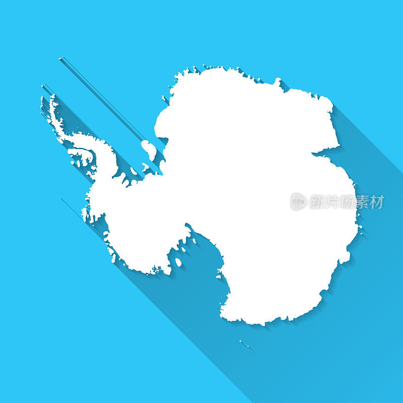 南极洲地图与长阴影在蓝色背景-平面设计