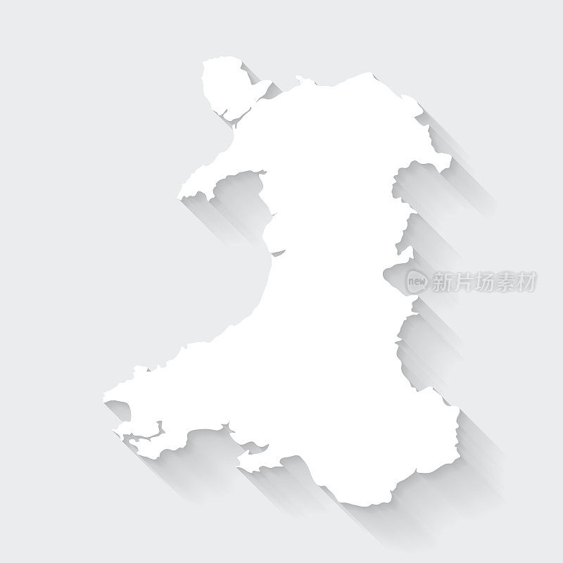 威尔士地图与空白背景的长阴影-平面设计