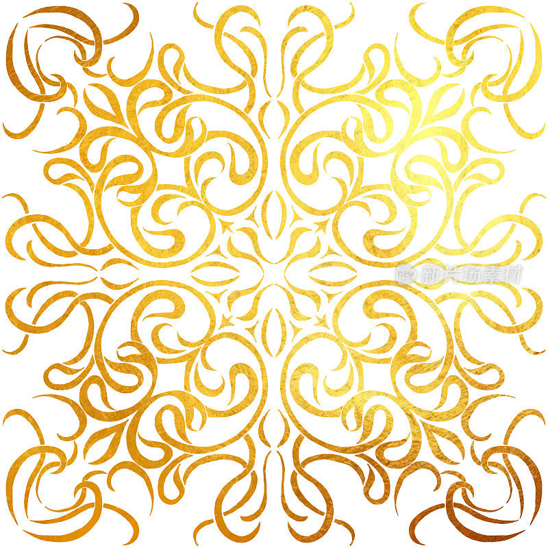 金箔手涂金属砖。阿拉伯风格的模式。矢量瓷砖图案，里斯本阿拉伯花卉马赛克，地中海金色装饰。