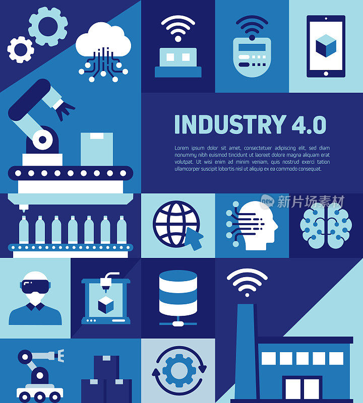 工业4.0相关现代平面风格矢量插图