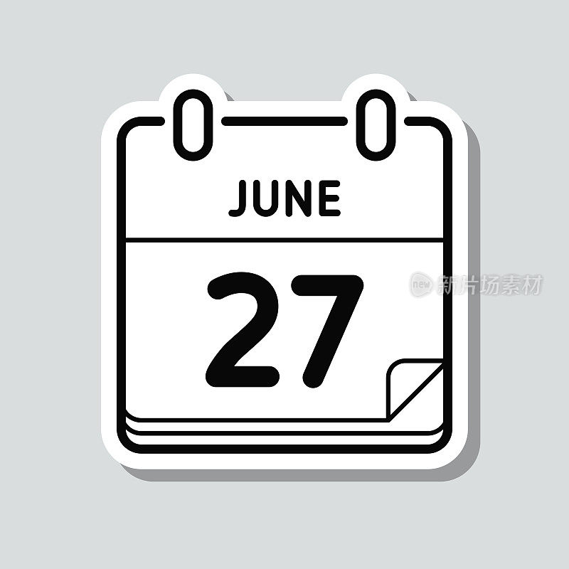 6月27日。灰色背景上的图标贴纸