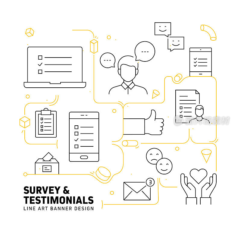 调查和感言相关的现代线风格矢量插图