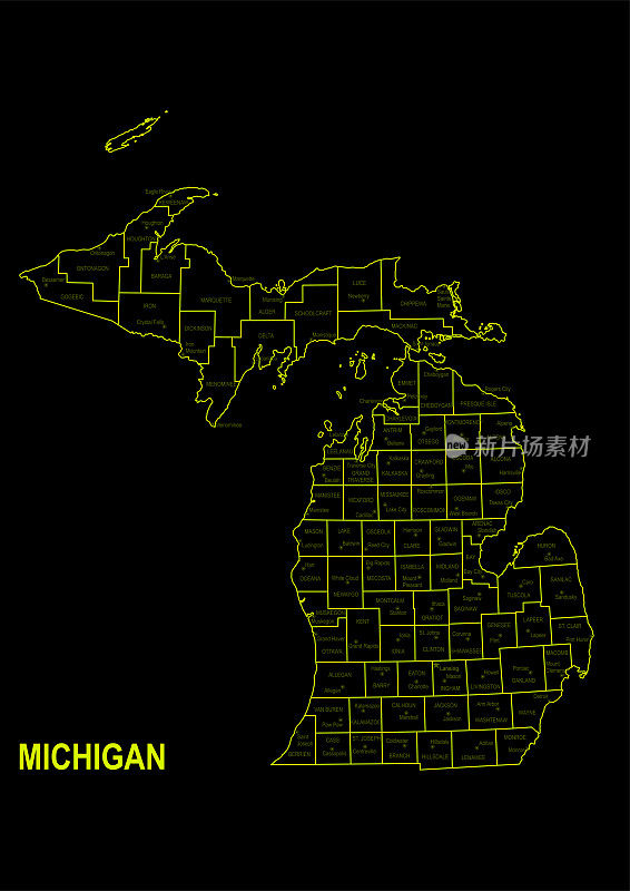 密歇根州的霓虹地图
在黑色背景下