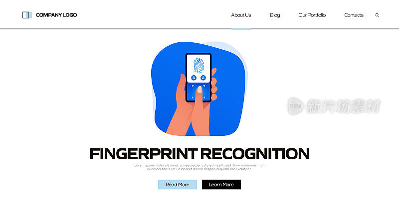 指纹识别概念矢量插图登陆页模板，网站横幅，广告和营销材料，在线广告，业务演示等。