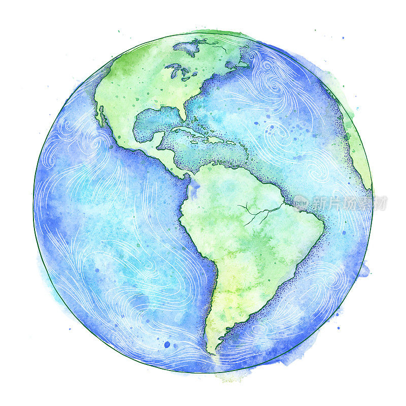 地球矢量水彩和墨水插图-地球日-矢量EPS10插图