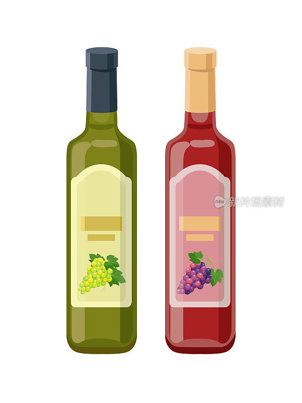 用红葡萄和绿葡萄制成的醋。葡萄产品，矢量插图孤立在白色背景。
