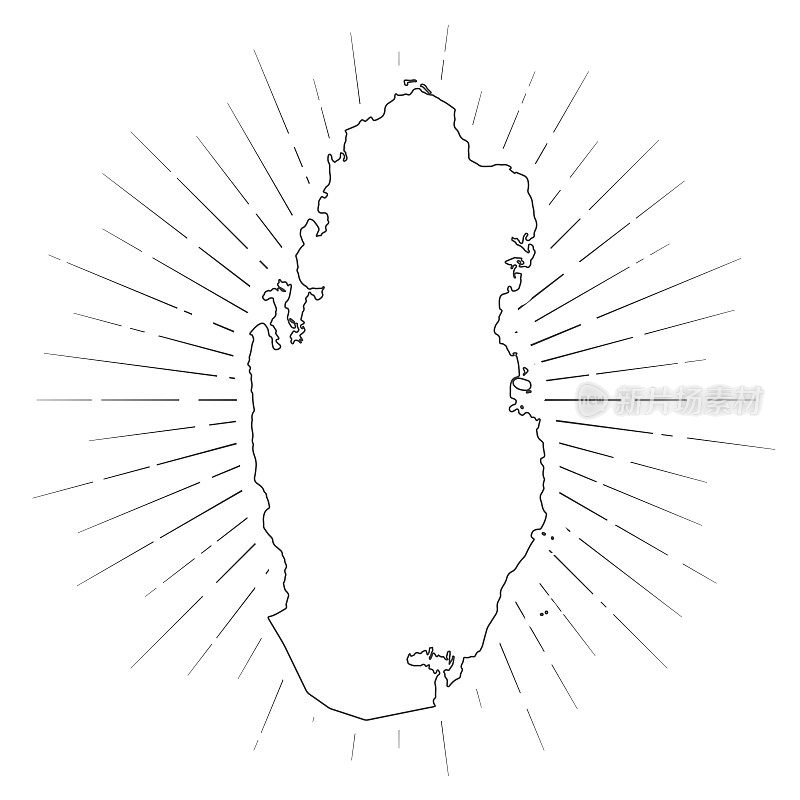 卡塔尔地图与阳光在白色的背景