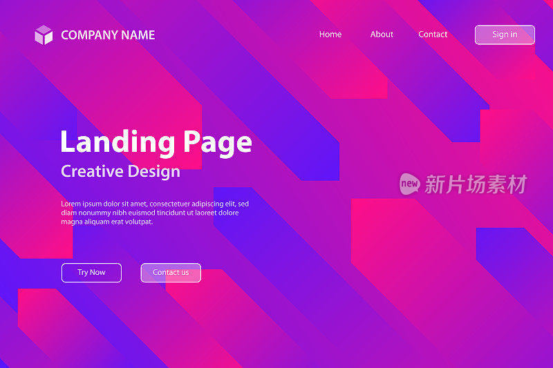 登陆页模板-抽象设计与几何形状-流行紫色梯度