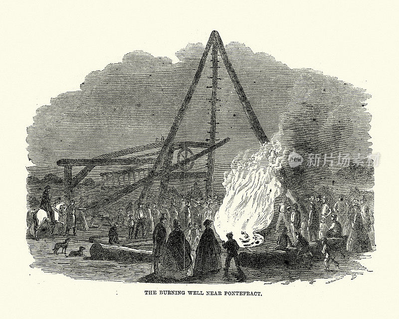 燃烧的井附近的羽毛石车站在Pontefract附近，1861年，19世纪