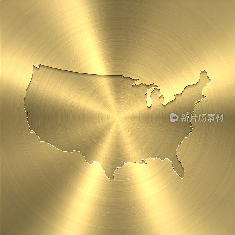 美国地图上的金色背景-圆形拉丝金属纹理