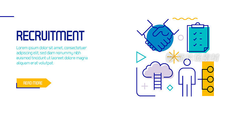 招聘相关设计元素。带有轮廓图标的图案设计。色彩斑斓的矢量图