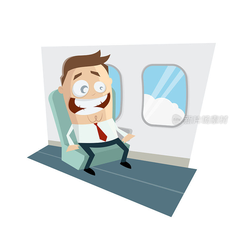 一个商人坐在飞机上的漫画