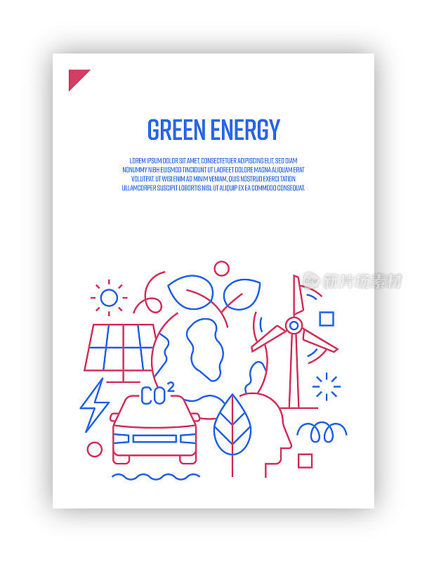 插图向量集绿色能源概念。线条艺术风格的网页，横幅，海报，印刷等背景设计。矢量插图。