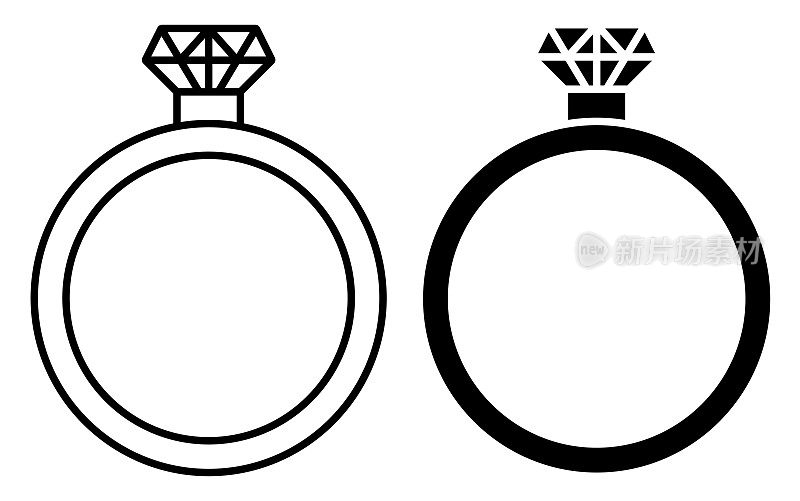 线性图标。镶有大宝石的钻戒。给女孩的生日或情人节昂贵的节日礼物。简单的黑白矢量孤立在白色背景