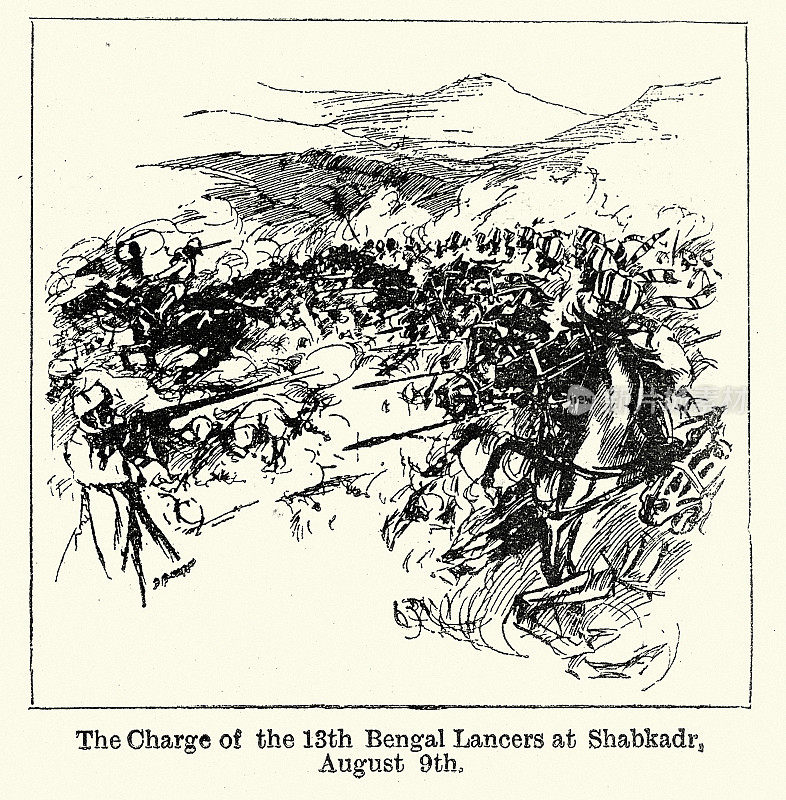 1897年8月9日，维多利亚时代，第13支孟加拉枪骑兵在沙布卡德冲锋