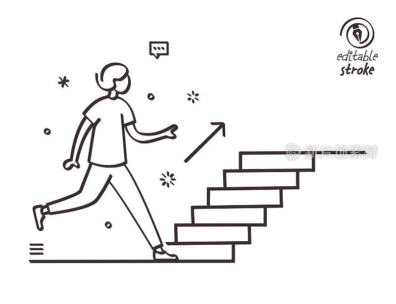攀爬楼梯的有趣线条插图